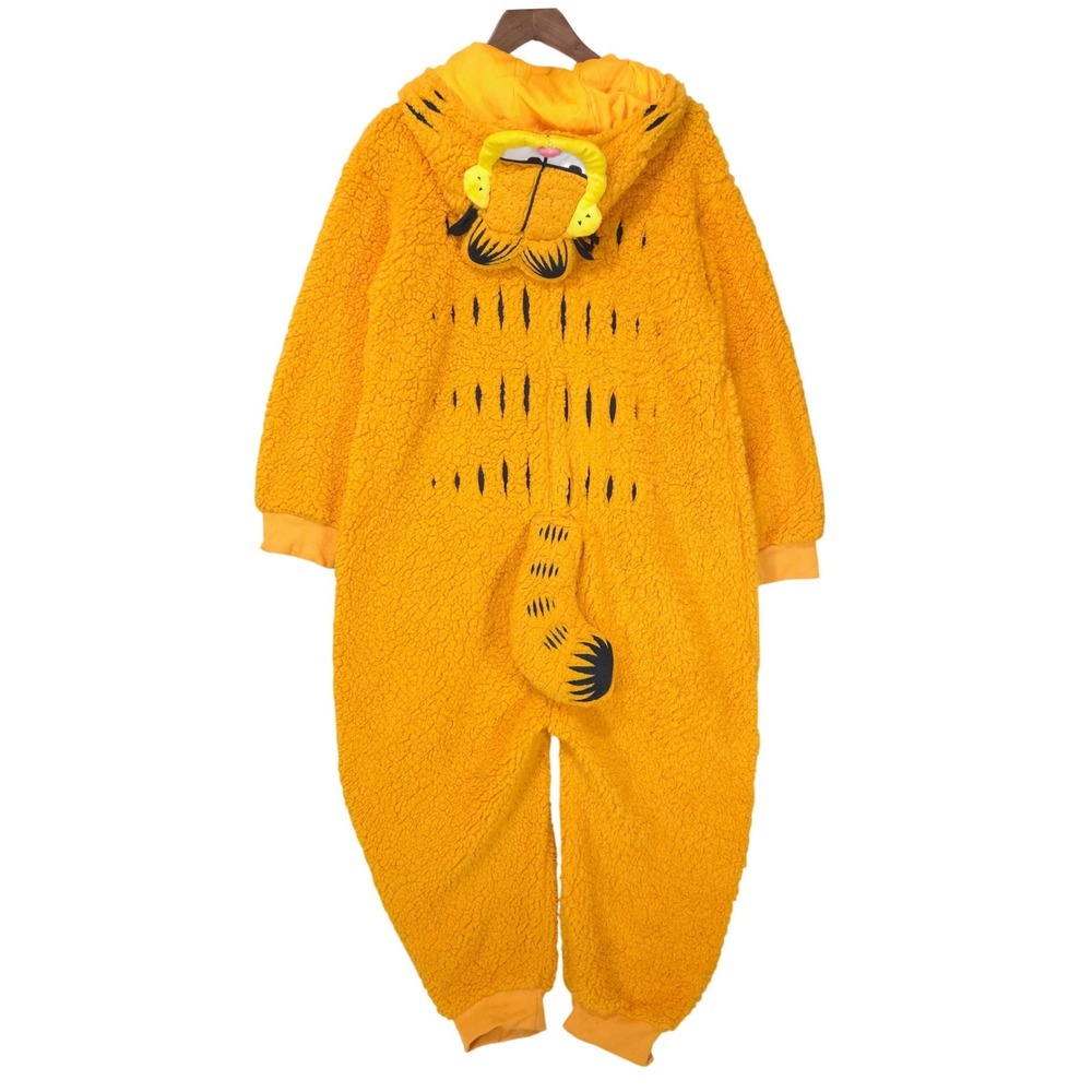 Garfield Sherpa Costume Jumpsuit Women XL Orange Fleece Onesie Pajamas Halloween